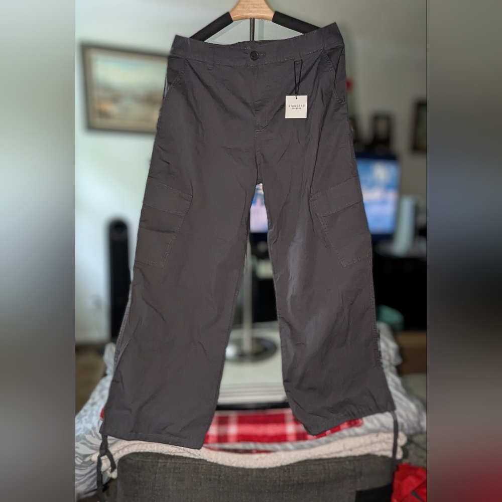 Gray Cargo Pants with Straight Leg Design